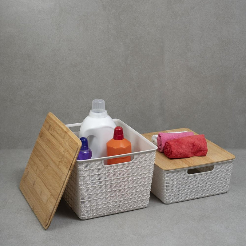 Kit 2 Caixas Organizadoras com Tampa de Bambu – 12L e 18L
