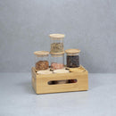 Kit Caixa de Bambu + 10 Potes de Vidro 200ml com Tampas de Bambu