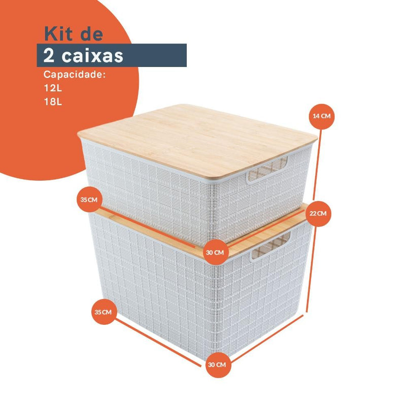 Kit 2 Caixas Organizadoras com Tampa de Bambu – 12L e 18L