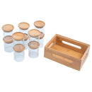 Kit Caixa de Bambu + 10 Potes de Vidro 200ml com Tampas de Bambu