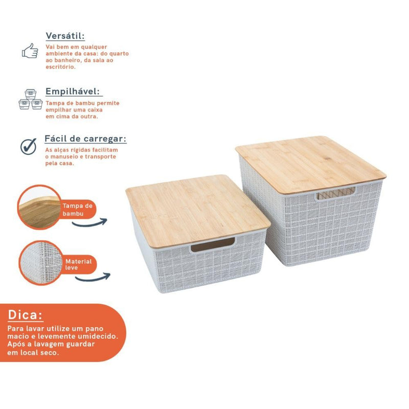 Kit 2 Caixas Organizadoras com Tampa de Bambu – 12L e 18L