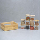 Kit Caixa de Bambu + 10 Potes de Vidro 200ml com Tampas de Bambu