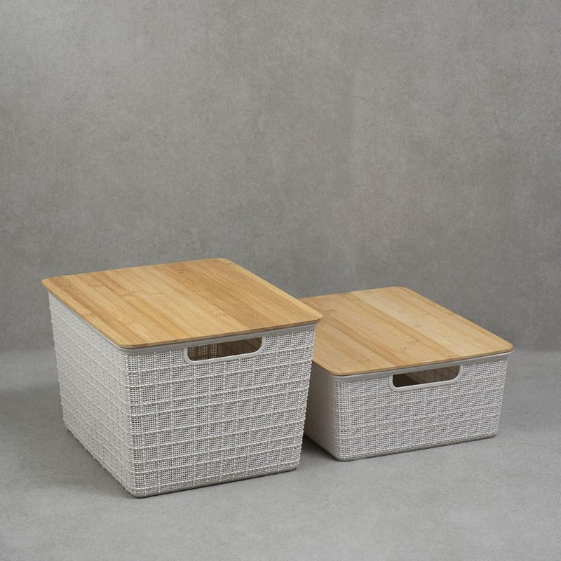 Kit 2 Caixas Organizadoras com Tampa de Bambu – 12L e 18L