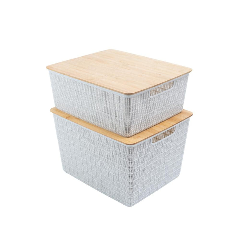 Kit 2 Caixas Organizadoras com Tampa de Bambu – 12L e 18L