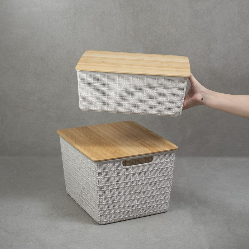 Kit 2 Caixas Organizadoras com Tampa de Bambu – 12L e 18L